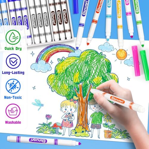 Ellinjan 256 Count Washable Markers Bulk, 16 Assorted Colors, Colored Thin Marker with Conical Tip, Washable Markers for Kids, Bulk Marker for Classroom, School Art Supplies for Students Teachers
