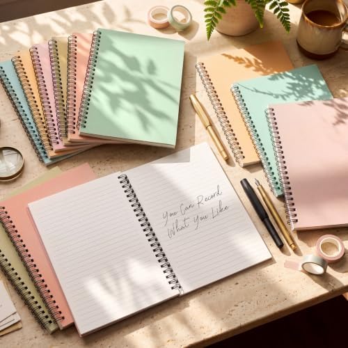 Fuutreo 12 Pcs Spiral Notebook for Work A5 8.3 x 5.7 Inch College Ruled Spiral Journal Notebook Kraft Cover Ruled Paper, 12 Color, 60 Sheets, 120 Pages for Office School(Bible Color, Classic)