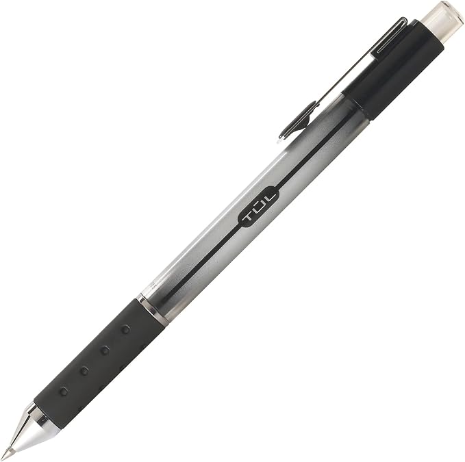 TUL Retractable Gel Pens, Fine Point, 0.5 mm, Gray Barrel, Black Ink, Pack Of 12 Pens