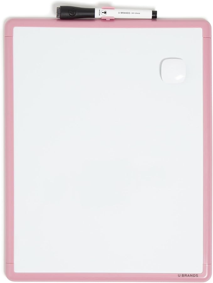 U Brands 11" x 14" Magnetic Dry Erase Whiteboard for Wall, Contempo Dry Erase Board with Blush Pink Modern Frame, Includes Dry Erase Marker with Eraser & Magnet (7085U00-01)