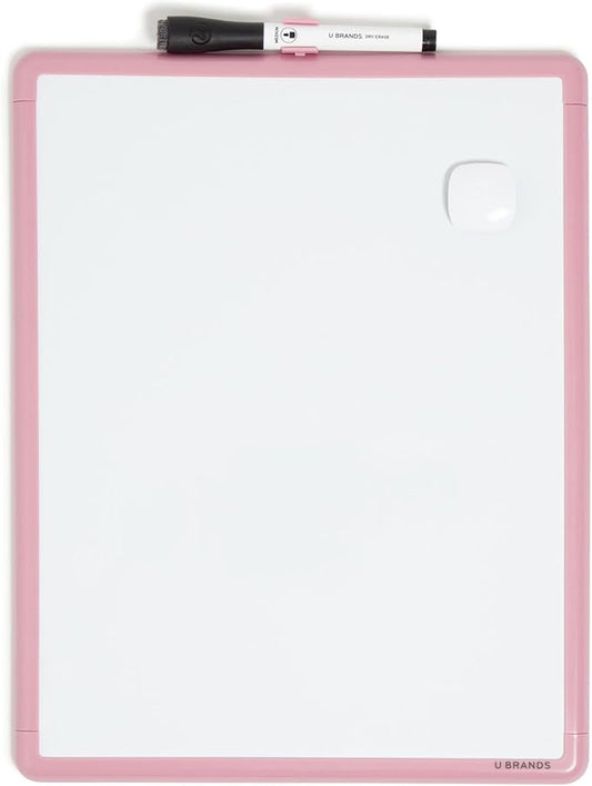 U Brands 11" x 14" Magnetic Dry Erase Whiteboard for Wall, Contempo Dry Erase Board with Blush Pink Modern Frame, Includes Dry Erase Marker with Eraser & Magnet (7085U00-01)