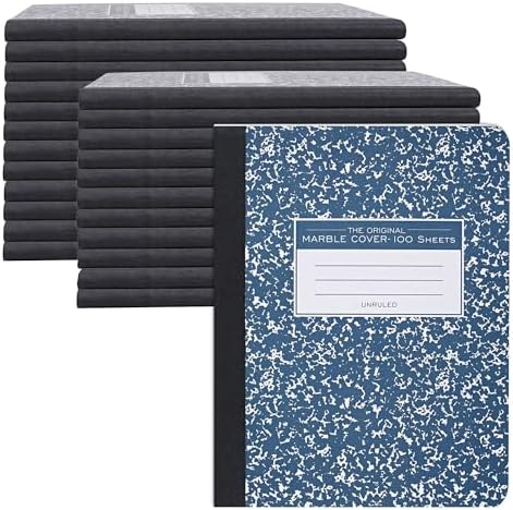 ROARING SPRING Hard Cover Composition Notebook, 24 Pack, Blue Marble Comp Book, 9.75″ x 7.5″, Unruled Blank Paper, 100 Sheets (200 Pages), Made in USA