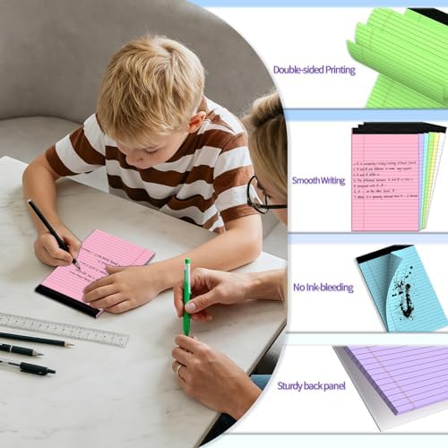 6 pcs Note Pads Legal Pads 5x8, Notebook College Ruled, Colored Notepads