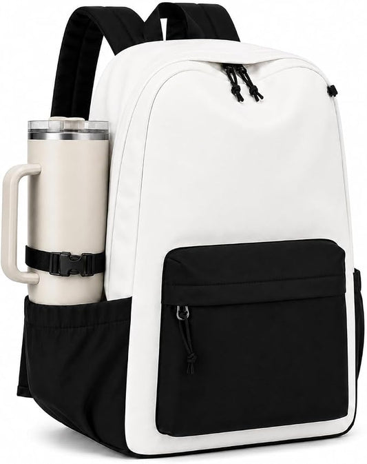 LOIDOU Backpack for Girls School Backpacks Bookbags for Elementary Middle School Women Laptop Backpacks (Black White-, L-17)