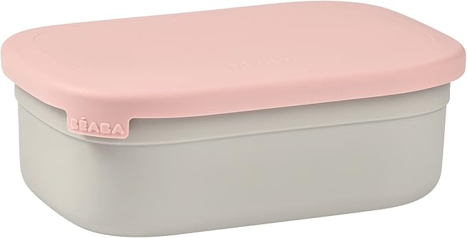 Beaba Stainless Steel Lunch Box, Kids Lunch Box with Silicone Lid, Bento Style Food Containers, Removable Silicone Dividers Make 1-3 Compartments, Rose