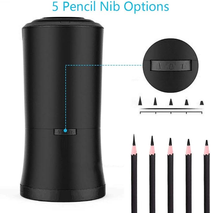 AFMAT Rechargeable Long Point Pencil Sharpener, 2 Holes, Fast Sharpen & Auto Stop, 8-17mm Super Long Point, Artist Pencil Sharpener for 6-9.6mm Large Pencil, Charcoal/Drawing/Sketching/Colored Pencils