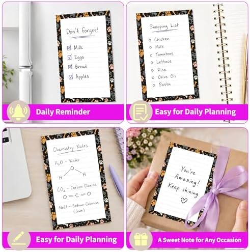 Lined Sticky Notes 4x6 in, 2 Pack Large Cute Notepads with Lines Self-Stick Note Pad, Funny Memo Pads Strong Adhesive for Office, Home Colorful Dog Paws