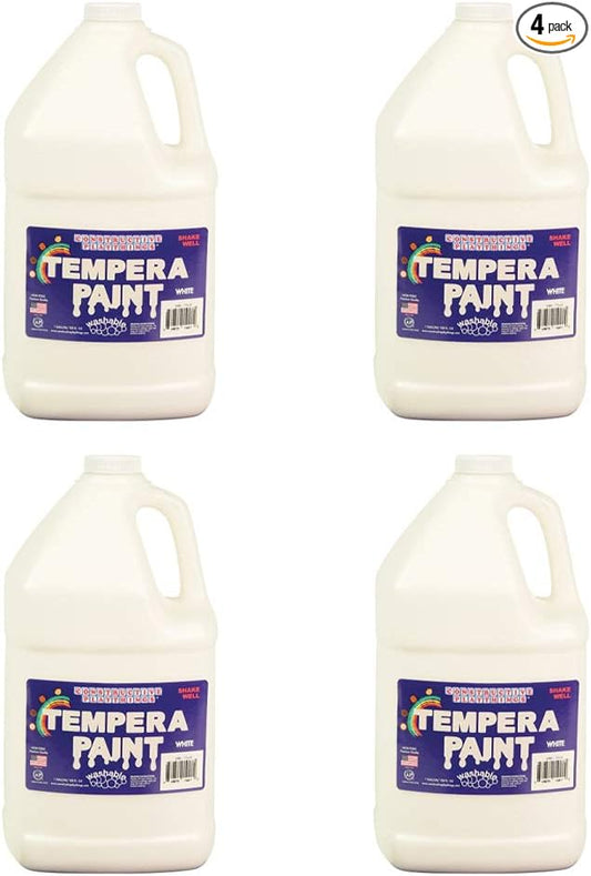 Constructive Playthings Washable Tempera Paint for Kids, Classroom Painting Supplies, Set of 4 Gallons, White