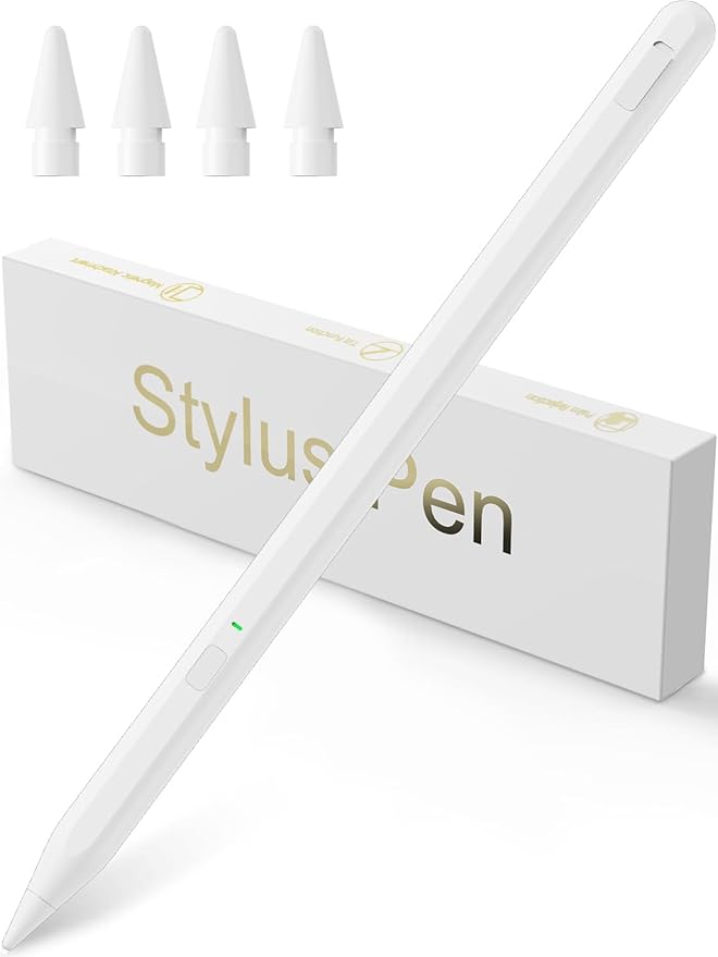 Stylus Pen for Apple iPad A16/11/10/9/8/7/6th Generation, Pro 13/12.9/11 inch M4, Air 3/4/5/M2/M3, Mini 5/6th Gen – Pencil with Tilt Sensitivity & Palm Rejection (White)