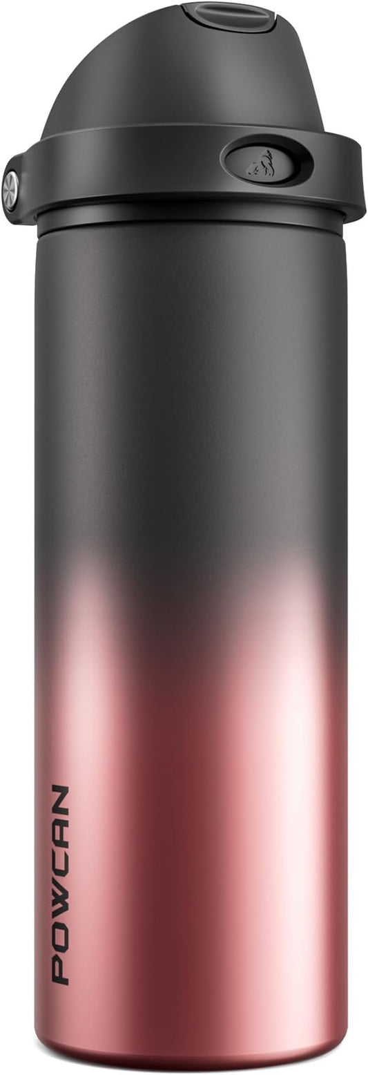 POWCAN 24 oz Stainless Steel Water Bottle: 2-in-1 Push-Button Spout & Quick-Flip Straw, Leakproof, Keep Cold 24Hrs, Fits Car Cup Holder, Insulated Water Bottle for Sports, Travel, School, Gift (Queen)