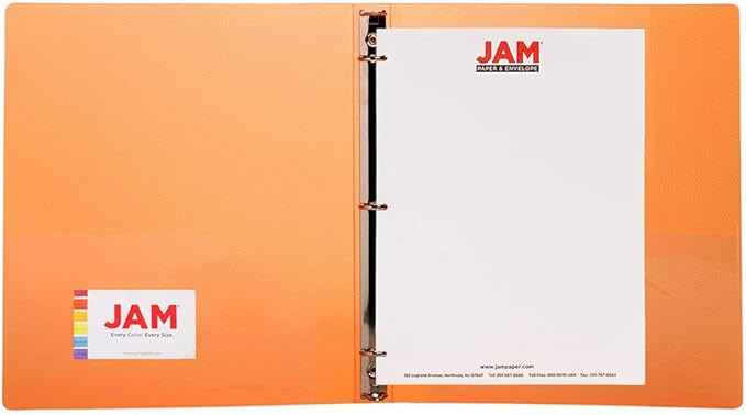JAM PAPER Plastic 0.75 inch Binders - Assorted 3 Ring Binders (Red, Blue, Green & Orange) - 4/Pack