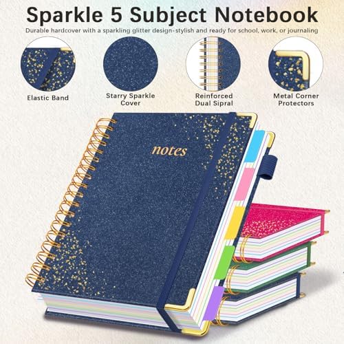 Hardcover Spiral Notebook with Tabs & Dividers, 8.5"x11" 5 Subject