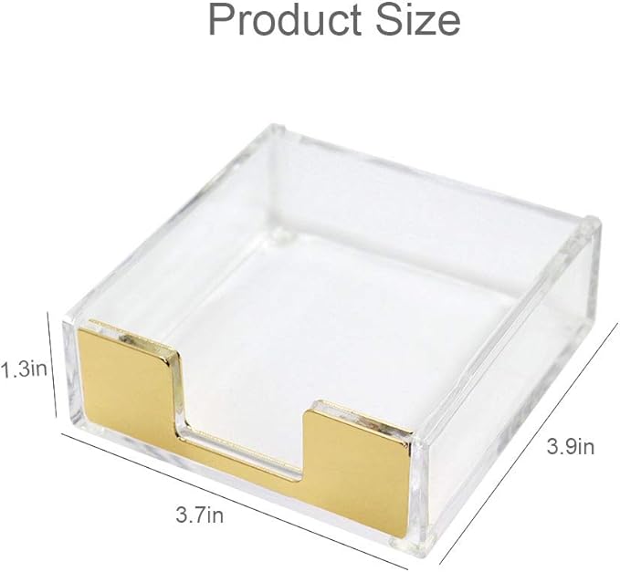 Buqoo Acrylic Sticky Notes Pad Holder Desk Organizer 3.5x3.3 Inch Memo Holder for Office Supplies(Gold) Clear Office Desk Accessories for Schools Office Home Classroom Desk Supplies