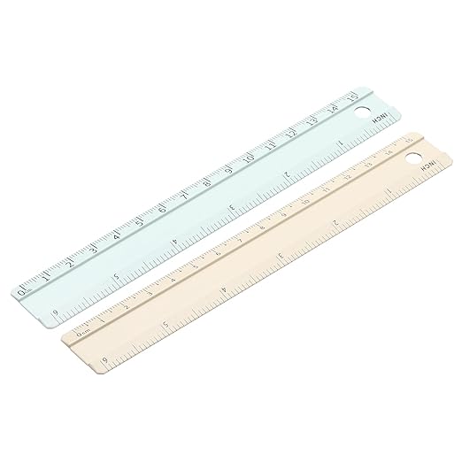 PATIKIL Metal Ruler 6 Inch/15cm, 2 Pcs Aluminum Straight Edge Ruler, Dual Scale Measuring Tool with Inch/Centimeter Scales & Hole for Math Office Drawing Engineering Home, Green/Yellow