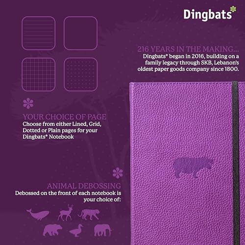 Dingbats* Wildlife Lined Writing Journal Notebook A5 - Vegan Leather Hardcover - Ideal for Work, Travel - Pocket, Elastic Closure, & Bookmark