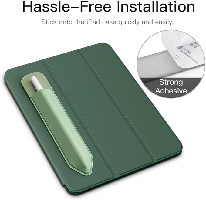 MoKo Pencil Holder Sticker Fit Apple Pencil Pro, Apple Pencil (USB-C), iPencil 1st/2nd Generation, Elastic Pencil Pocket Pouch Adhesive Sleeve Attached to iPad Case for Stylus Pens, Sage Green