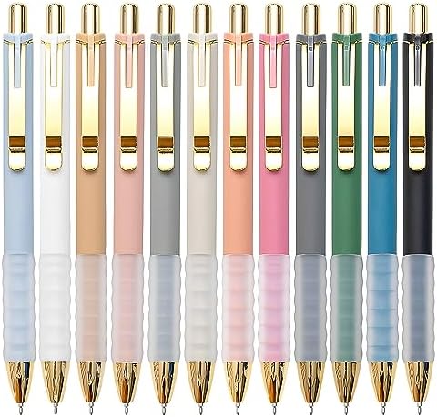 Linbsunne Ballpoint Pens Black Medium Point 1mm Pen with Super Soft Grip Ball Point Pen for Men Women Retractable Pens (gold-12 pcs)