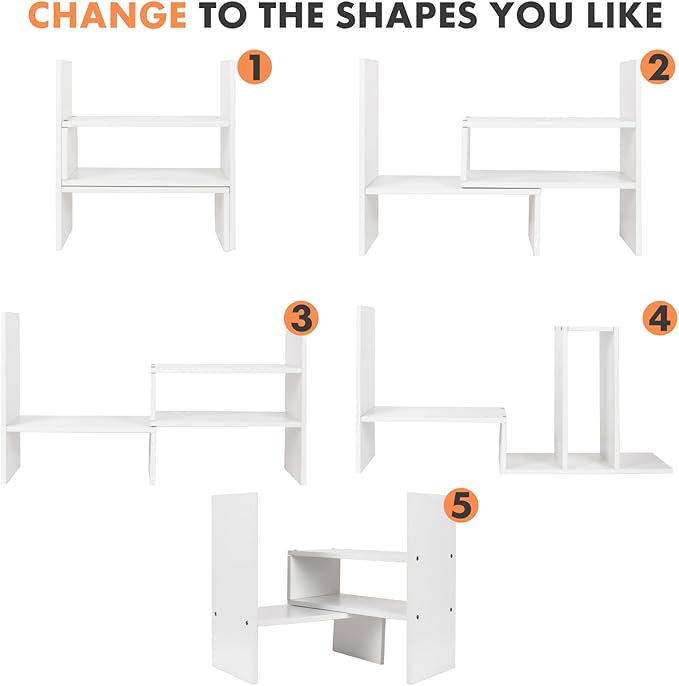 ShellKingdom Desk Shelf Organizer, Desktop Shelves, Adjustable Desktop Corner Shelf, Bookshelf Storage Rack and Cubicle Decor for Desk, Tabletop, School, Office, Dorm Desk Organizer - White