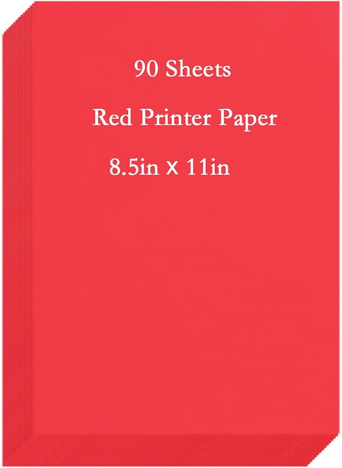 Red Paper 8.5 x 11 Printer Paper, Red Copy Paper Letter Size, Lightweight Colorful Construction Paper for Arts Crafts DIY Origami School Office Supplies