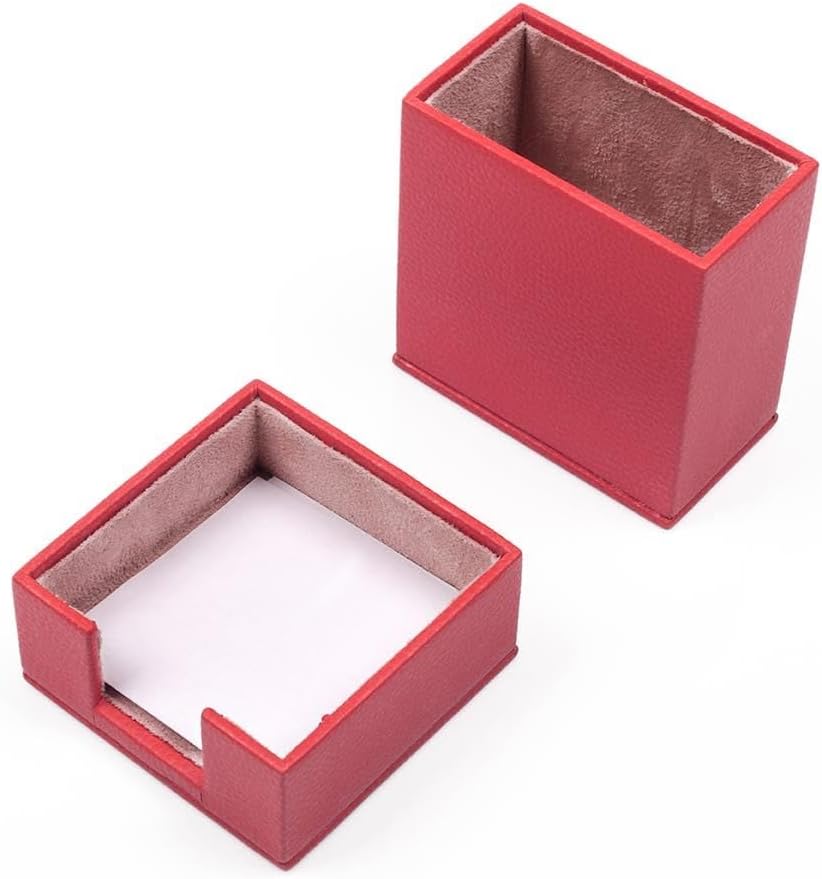 Luna Minimalist Leather Desk Set – 4 Piece Desk Organizer with Desk Pad, Pen Holder, Note Holder & Coaster – Compact Office Desk Accessories – Multiple Colors (Red)
