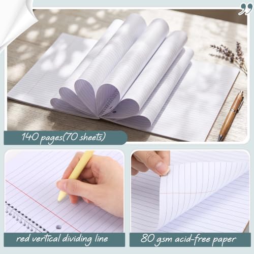 Teling 8 Pcs 1 Subject Spiral Notebook for Work College Ruled 8 x 10 1/2 Inch Spiral Journal Notebook 3 Hole Punched Paper Tear Line 70 Sheets Office School Study Supplies (Vintage Color)