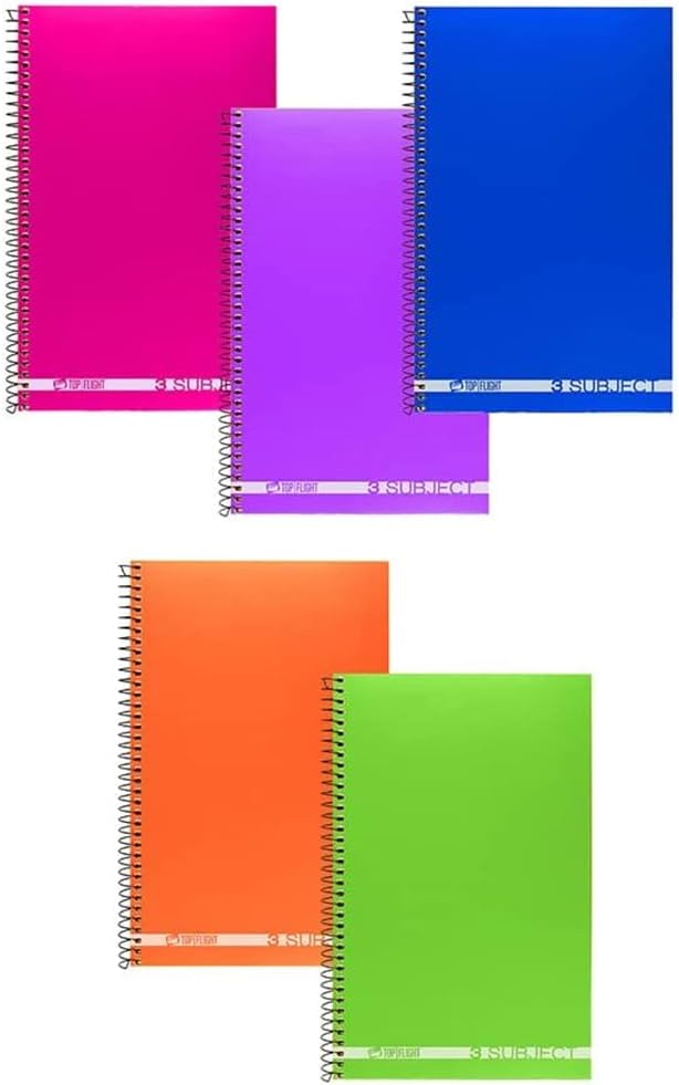 Top Flight Boss Poly Cover 3-Subject Wirebound Notebook, 108 Sheets, College Rule, 9.5 x 6 Inches, 1 Notebook, Cover Color May Vary (43002)