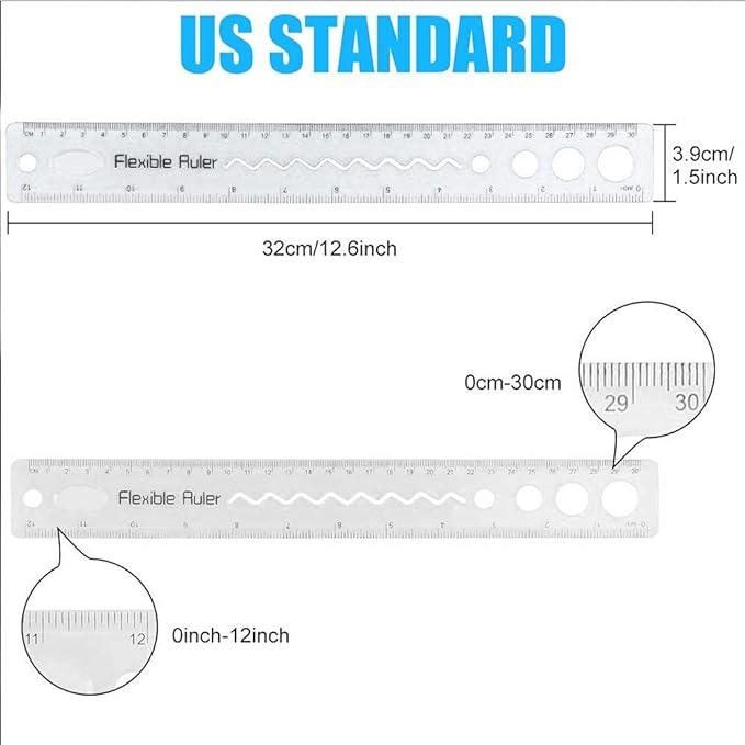 30cm/12 inch Flexible Ruler, Plastic Rulers for Kids Adults, Shatterproof Straight Edge Rulers, Soft Bendable Rulers, Measuring Tools for School Classroom Office Supplies 8 PCS