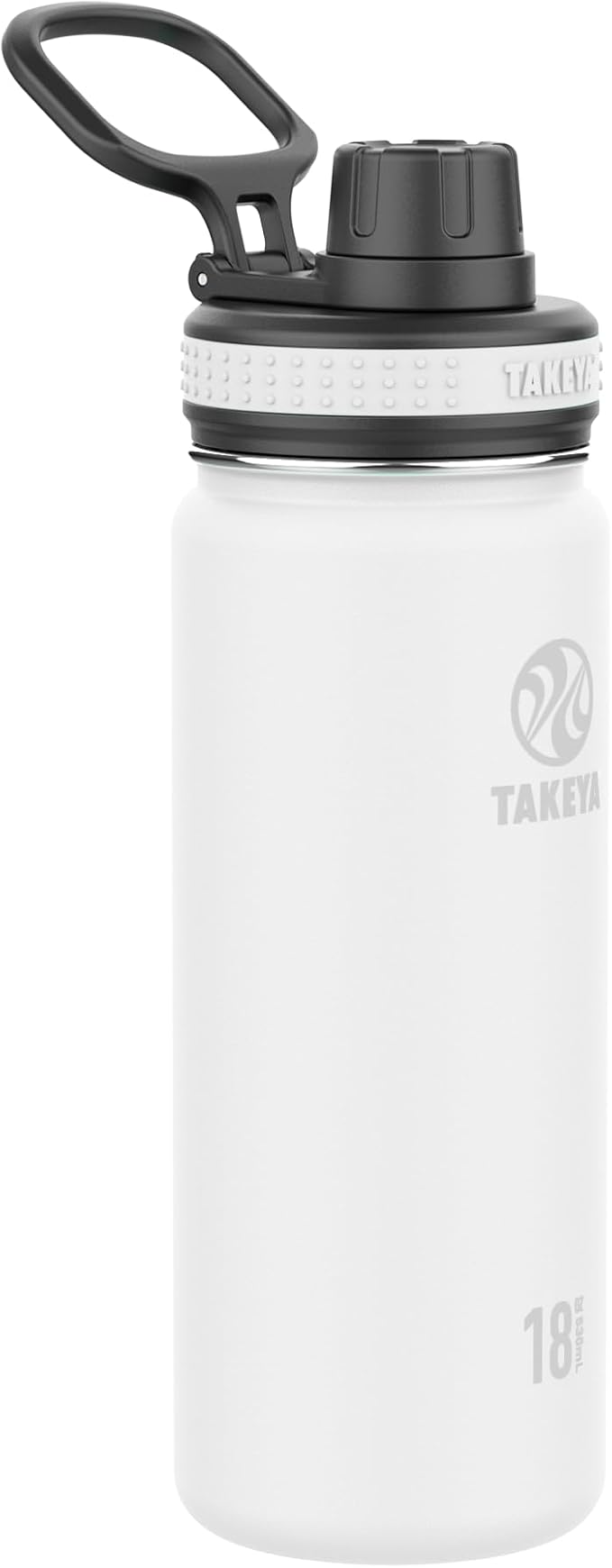 Takeya Originals 18 oz Vacuum Insulated Stainless Steel Water Bottle - Leakproof & BPA-Free Spout Lid - Keeps Drinks Cold 24 Hrs/Hot 12 Hrs - Double-Wall Design - Ideal for Active Lifestyles, White