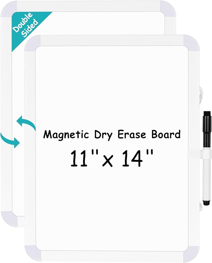 WALGLASS Small Dry Erase Whiteboard, 11" x 14" Magnetic White Board for Wall, Fridge, Locker, Portable Mini White Board for Kids, Students, Hang or Stick Whiteboard for Home, School, Office, Kitchen