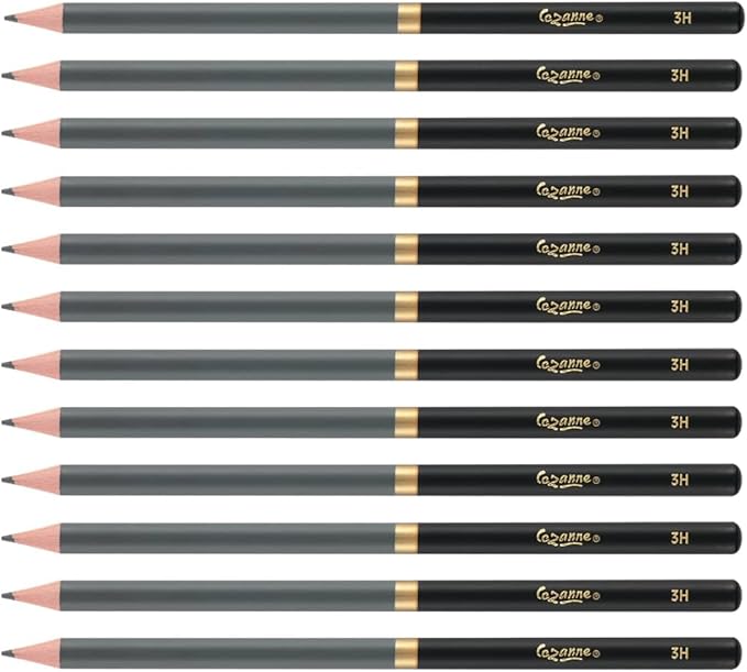 Cezanne Graphite Drawing Pencils Set - 3H, Set of 12 Break-Resistant Graphite Lead, Easy-to-Sharpen Sketch Pencils, Master Artist Quality Graphite Pencils for Technical and Artistic Drawing
