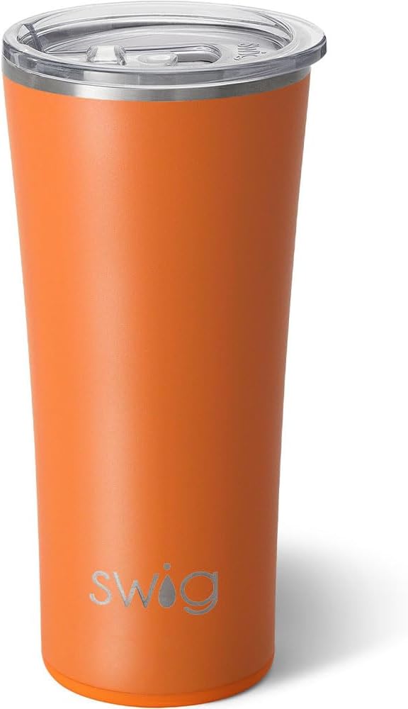 Swig Life 22oz Insulated Tumbler, Travel Coffee Tumbler with Lid, Cup Holder Friendly Travel Coffee Mug, Stainless Steel (Orange)
