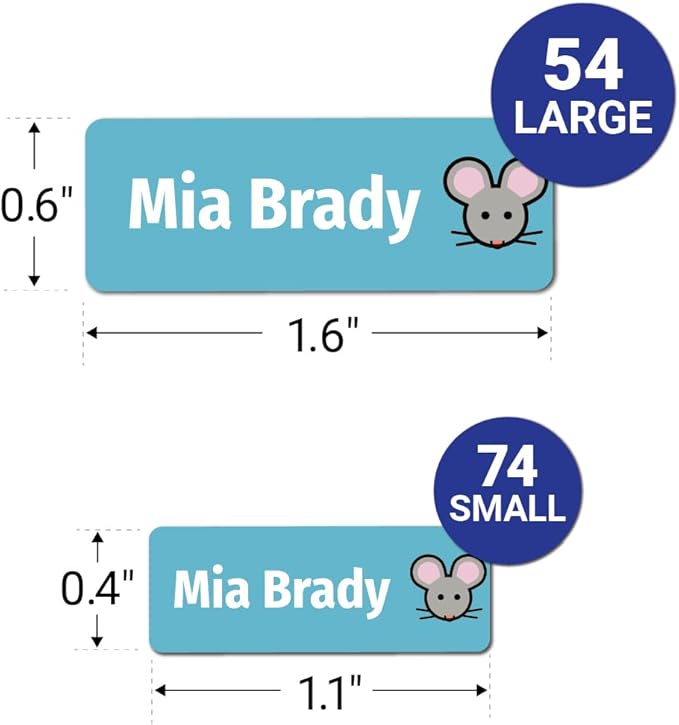 Kids Personalized Name Labels for School, Camp, Daycare (128 Labels) Custom Peel and Stick Waterproof Name Tags Stickers for Water Bottles, Lunch Boxes, Clothing, School Supplies (Pets)