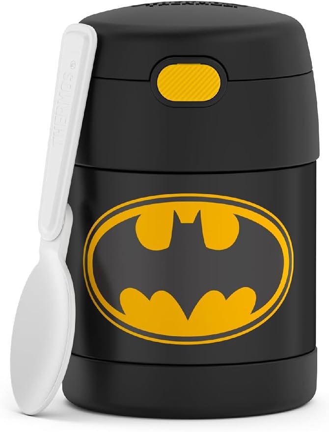 THERMOS FUNTAINER Insulated Food Jar, 10 Ounce, Kid Friendly Food Jar with Foldable Spoon, Batman (Pack of 6)