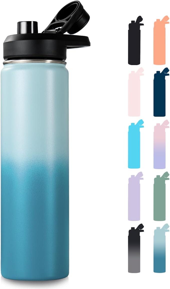 Fijinhom 24 oz Insulated Water Bottle with Handle, 304 Stainless Steel Water Bottles with Wide Mouth, Double Wall Vacuum Sports Water Bottle, BPA Free, Keep Cold and Hot, Coastal Fade