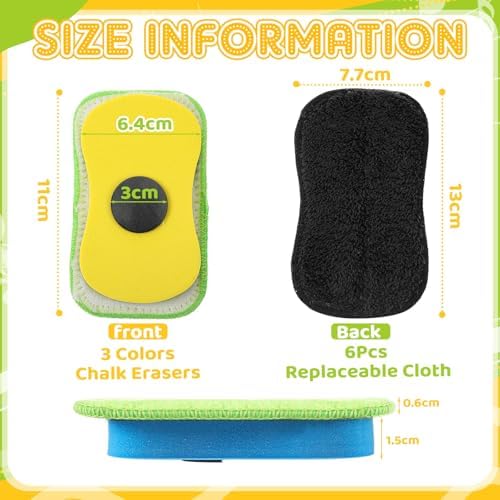 Zonon 9 Pcs Chalk Erasers Magnetic Reusable Dust Free, Red,Yellow,Blue