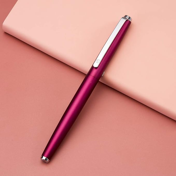 HongDian 525 Purple Metal Fountain Pen Bent Nib, Calligraphy Fude Pen 0.6mm with Converter and Metal Box Set