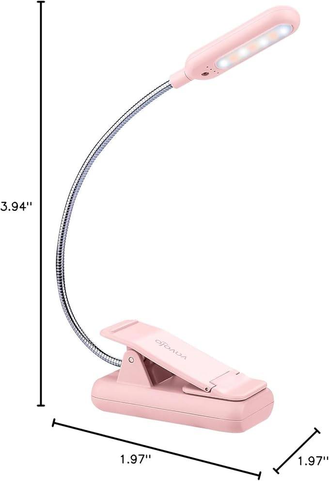 VAVOFO Rechargeable Book Light, Blue Light Blocking, Amber 1600K Clip On Reading Light, Eye Care 7 LEDs Kids Book Light for Reading in Bed with Power Indicator for Bookworms (Pink)