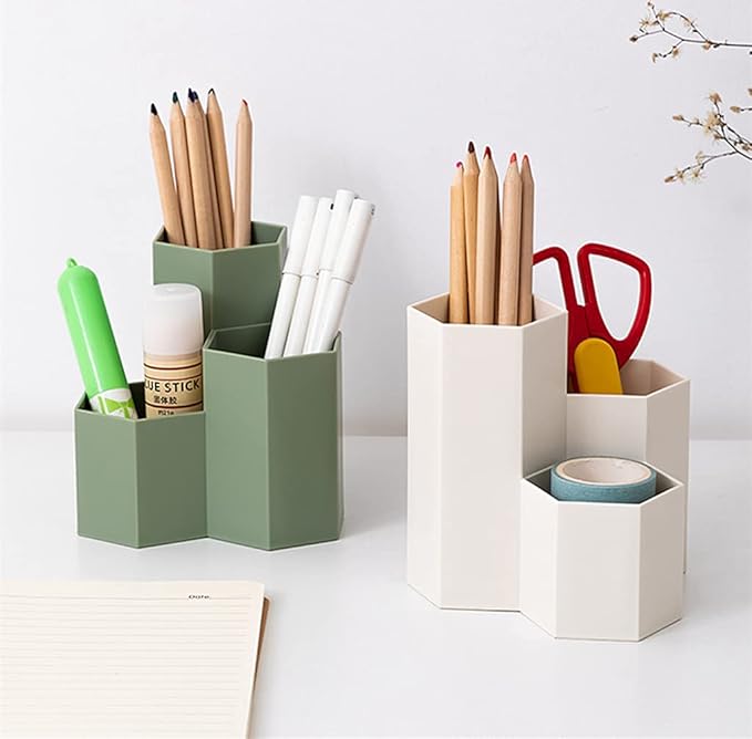 Pen Holder for Desk Pencil Organizer Small Desk Accessories Organizer Cute Pens Cup for Office,School and Home (Green, Triangular)