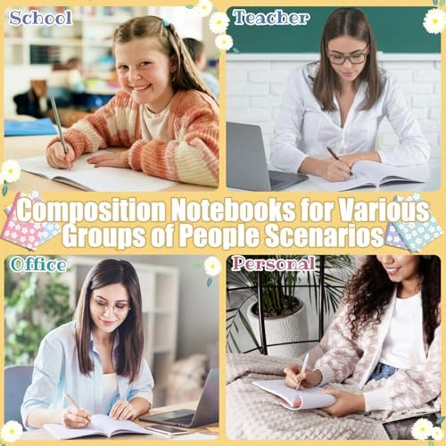 Harloon 6 Pack Composition Notebooks Wide Ruled Bulk Cute Pink Composition Notebook 110 Page 7-1/2" x 9-3/4" Colorful Flower Journal Back to School Gift for Teacher Student Office First Day of School