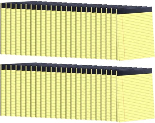 48 Pack Legal Pads Bulk,5 x 8 Inch Yellow Notepad, Note Pads College Ruled Perforated Memo Pad for Work Study Daily Note Taking List, Lined Writing Pads Memo Refills Notepads for Office Home School
