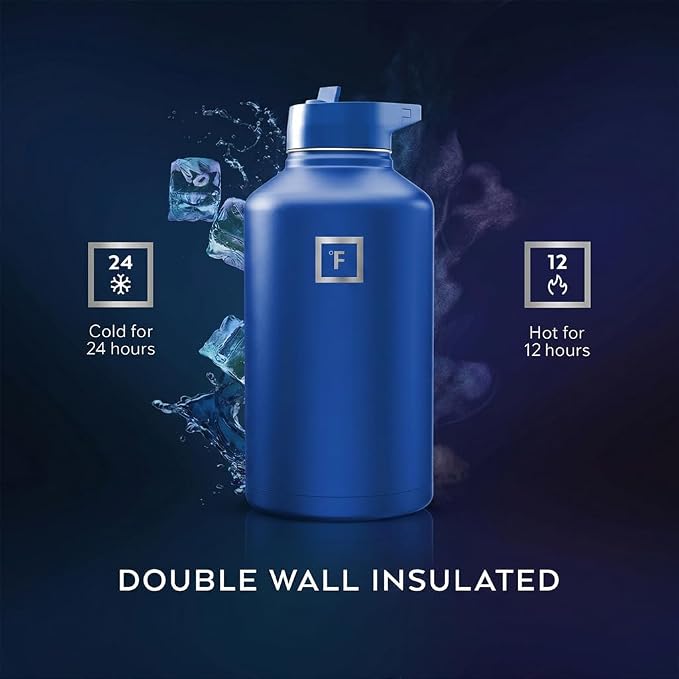 IRON °FLASK 64 oz Wide Mouth Water Bottle with Straw | Insulated Half Gallon Water Bottle with Leakproof Straw Lid - BPA Free, Cold 24 Hrs, Sweat Free (Twilight Blue)