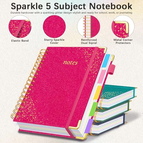 Hardcover Spiral Notebook with Tabs & Dividers, 8.5"x11" 5 Subject