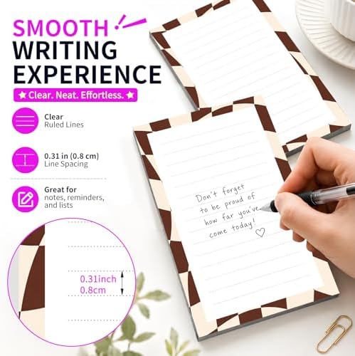 Lined Sticky Notes 4x6 in, 2 Pack Large Cute Notepads with Lines Self-Stick Note Pad, Funny Memo Pads Strong Adhesive for Office, Home Green Curve Plaid