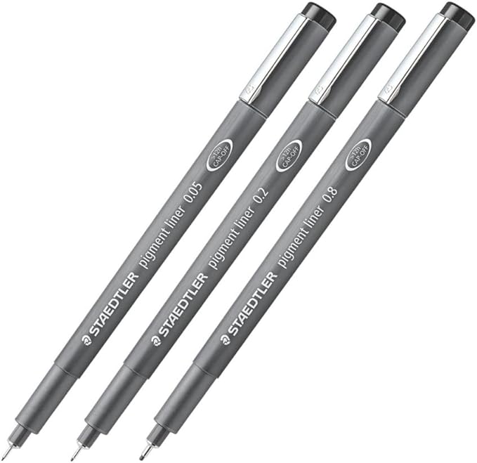 STAEDTLER Pigment Liner 15-Pack (15 sets of 3 pcs), Black, 3 Pens, Assorted Line Widths 0.05mm/0.2mm/0.8mm, 308-9SBK3, 45 Count