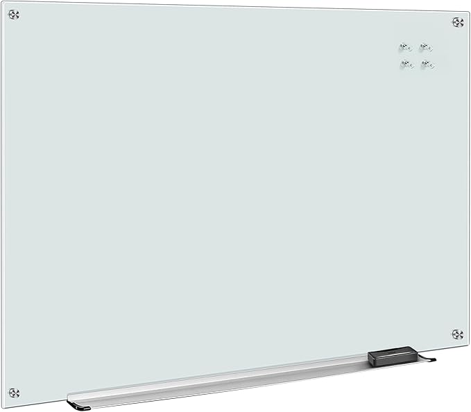 Amazon Basics Glass Dry-Erase Board, Magnetic Frameless Whiteboard, Easy to Install, with Eraser, 48" x 36"