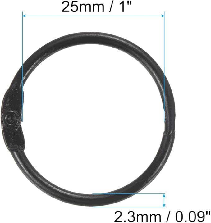 PATIKIL Loose Leaf Binder Rings 1 Inch, 5 Pack Metal Flash Card Book Binding Rings for Key Chain Index Card Scrapbooks, Black