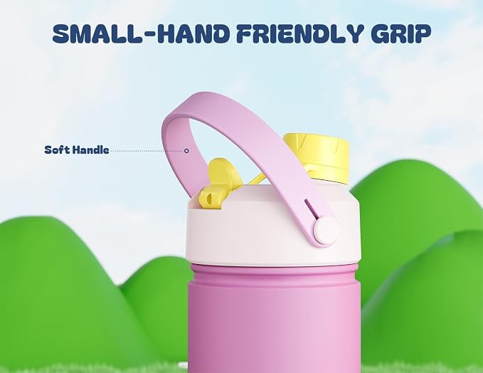 12 oz Kids Insulated Water Bottle: 2-in-1 Straw Spout Lid, Leakproof, BPA-Free, Cold 24H, Car Cupholder Friendly, Stainless Steel Cup for School, Birthday Gift for Girls Daughters (Rose Slumber)