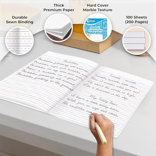 Rosmonde 100 Pack Bulk Composition Notebooks, Primary Ruled, Color Marbles