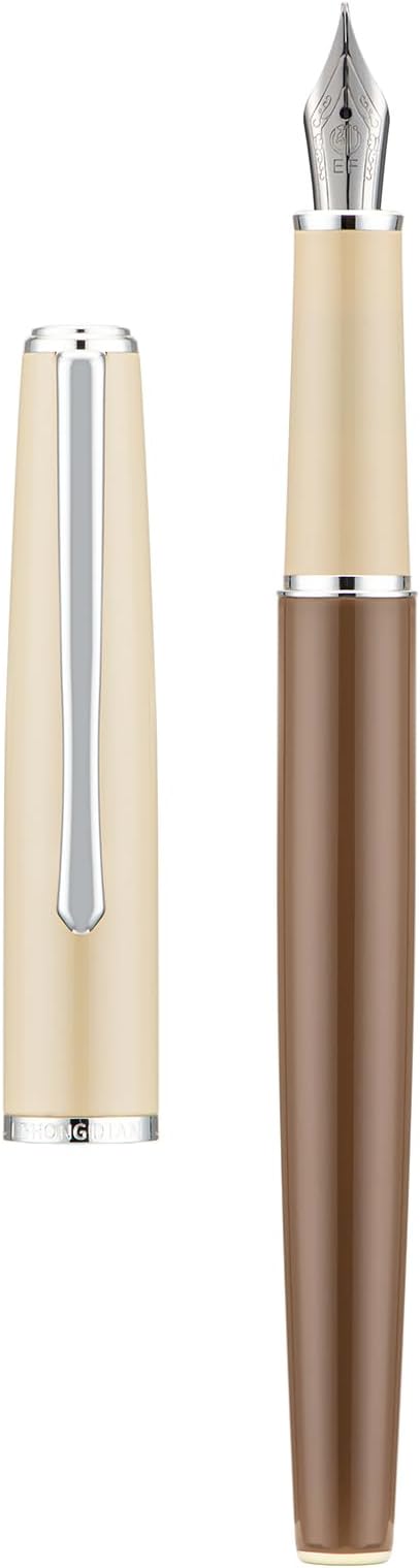 Hongdian 920S Fountain Pen Brown Metal Pen, Iridium M Nib Classic Pen with Ink Converter