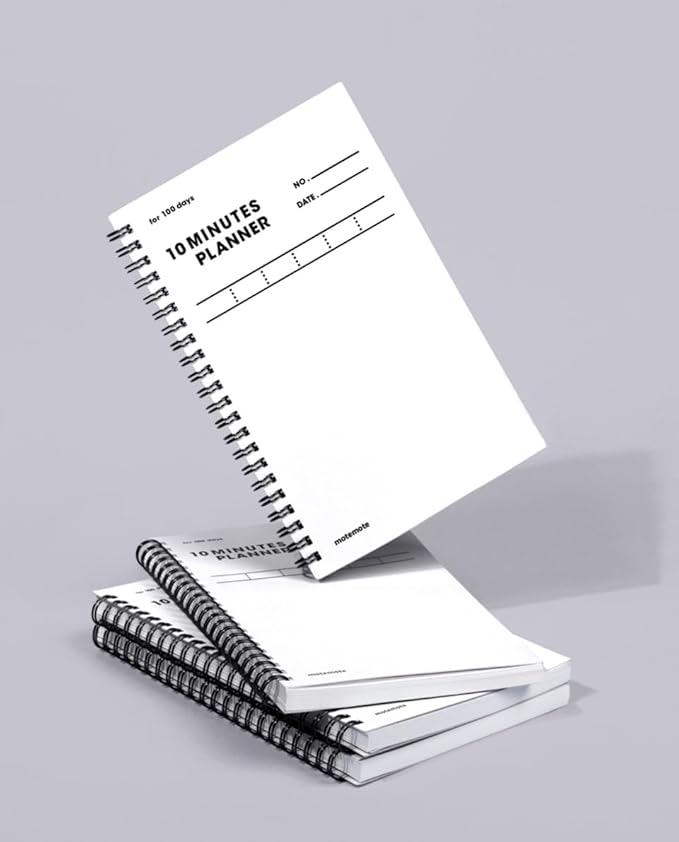 MOTEMOTE 10-Minute Planner 100 DAYS – Study Planner, Time-Blocking Productivity Journal, Spiral-Bound, Color Chip Edition (White)